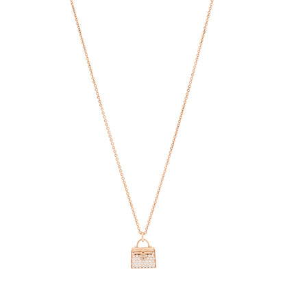 Hermes 18K Rose Gold Diamond Kelly Amulettes Pendant Necklace 1 of 6