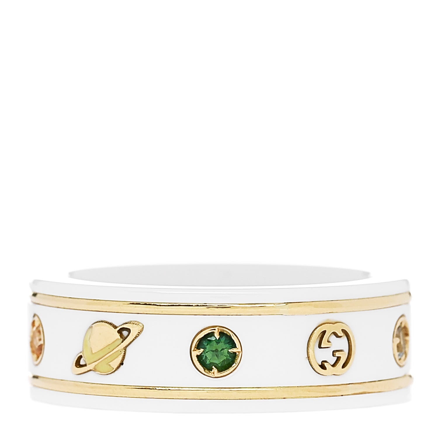 Gucci 18K Yellow Gold Ceramic Topaz Icon Band Ring White 3 of 6