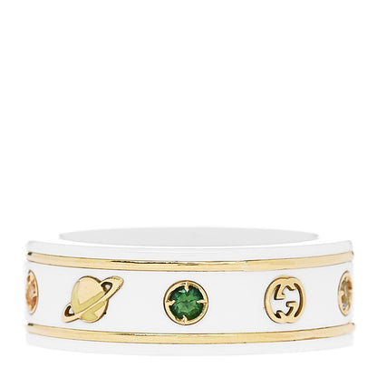 Gucci 18K Yellow Gold Ceramic Topaz Icon Band Ring White 3 of 6