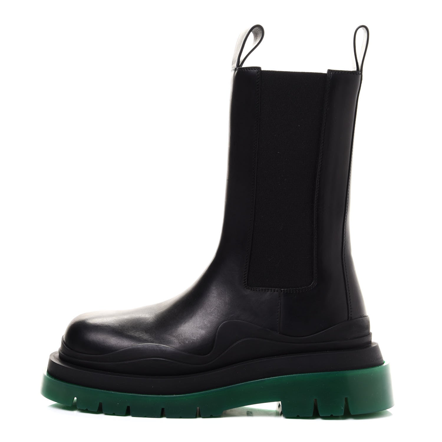 Bottega Veneta Calfskin The Tire Chelsea Boots 40 Black Green 1 of 9
