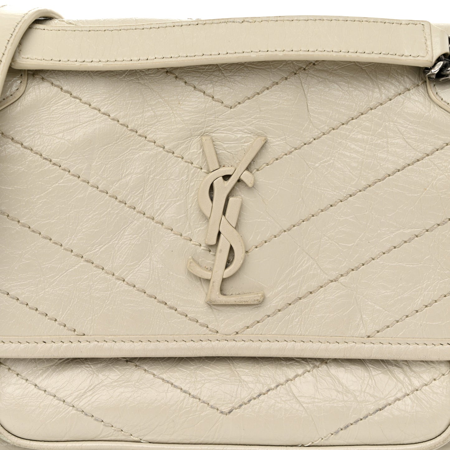 Crinkled Calfskin Matelasse Monogram Baby Niki Chain Satchel Blanc Vintage