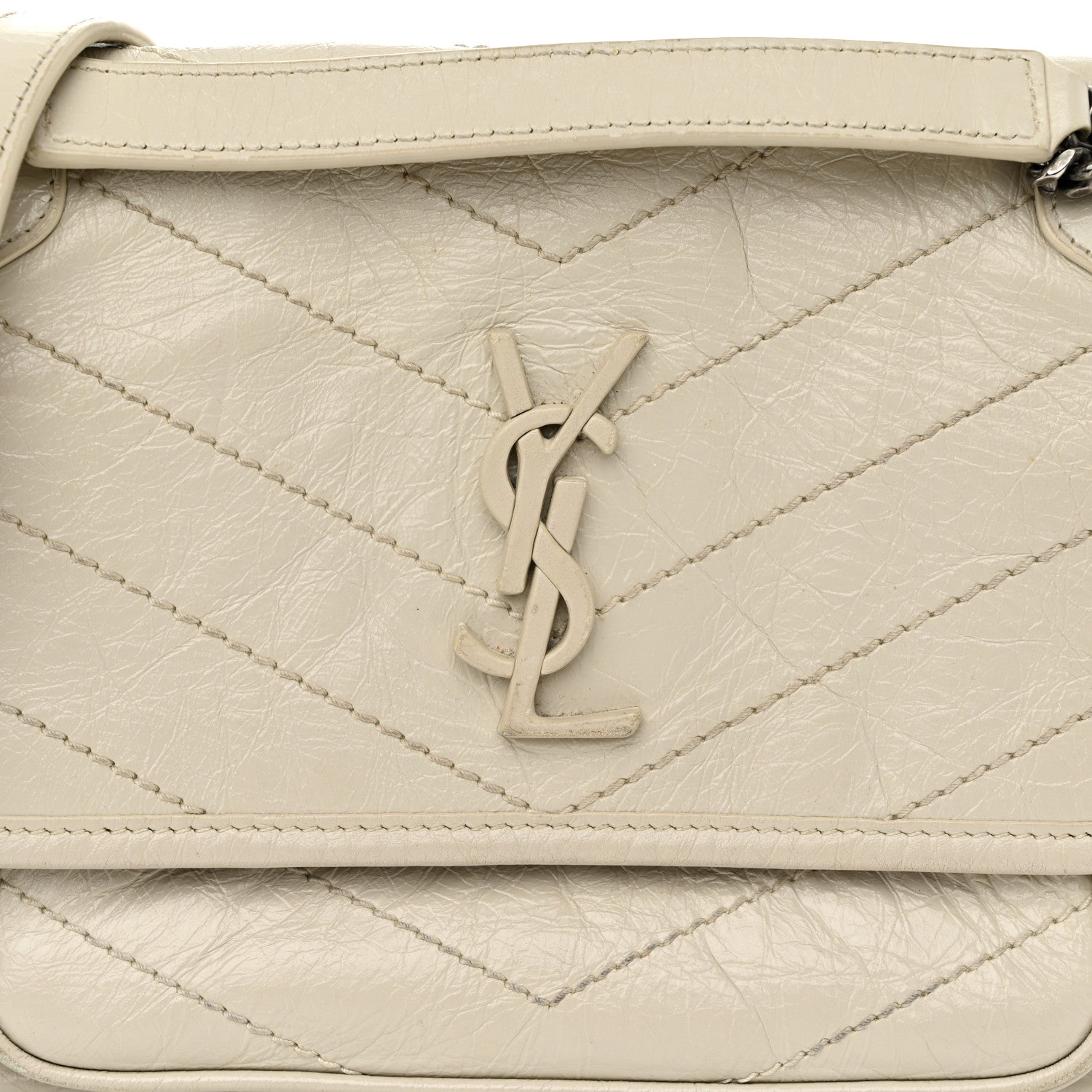 Saint Laurent Crinkled Calfskin Matelasse Monogram Baby Niki Chain Satchel Blanc Vintage 7 of 9