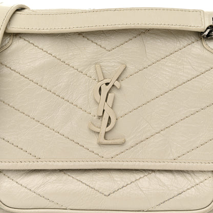 Saint Laurent Crinkled Calfskin Matelasse Monogram Baby Niki Chain Satchel Blanc Vintage 7 of 9