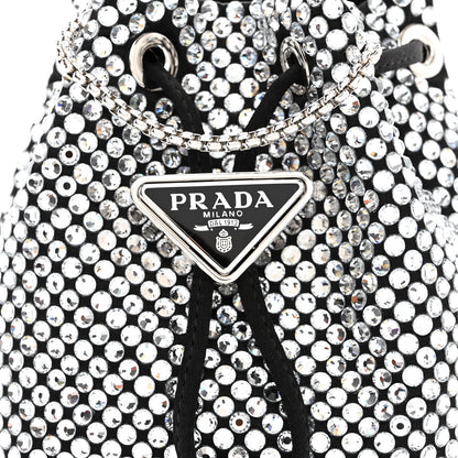 Prada Satin Crystal Metal Triangle Logo Mini Drawcord Pouch Shoulder Bag Cristal 9 of 12