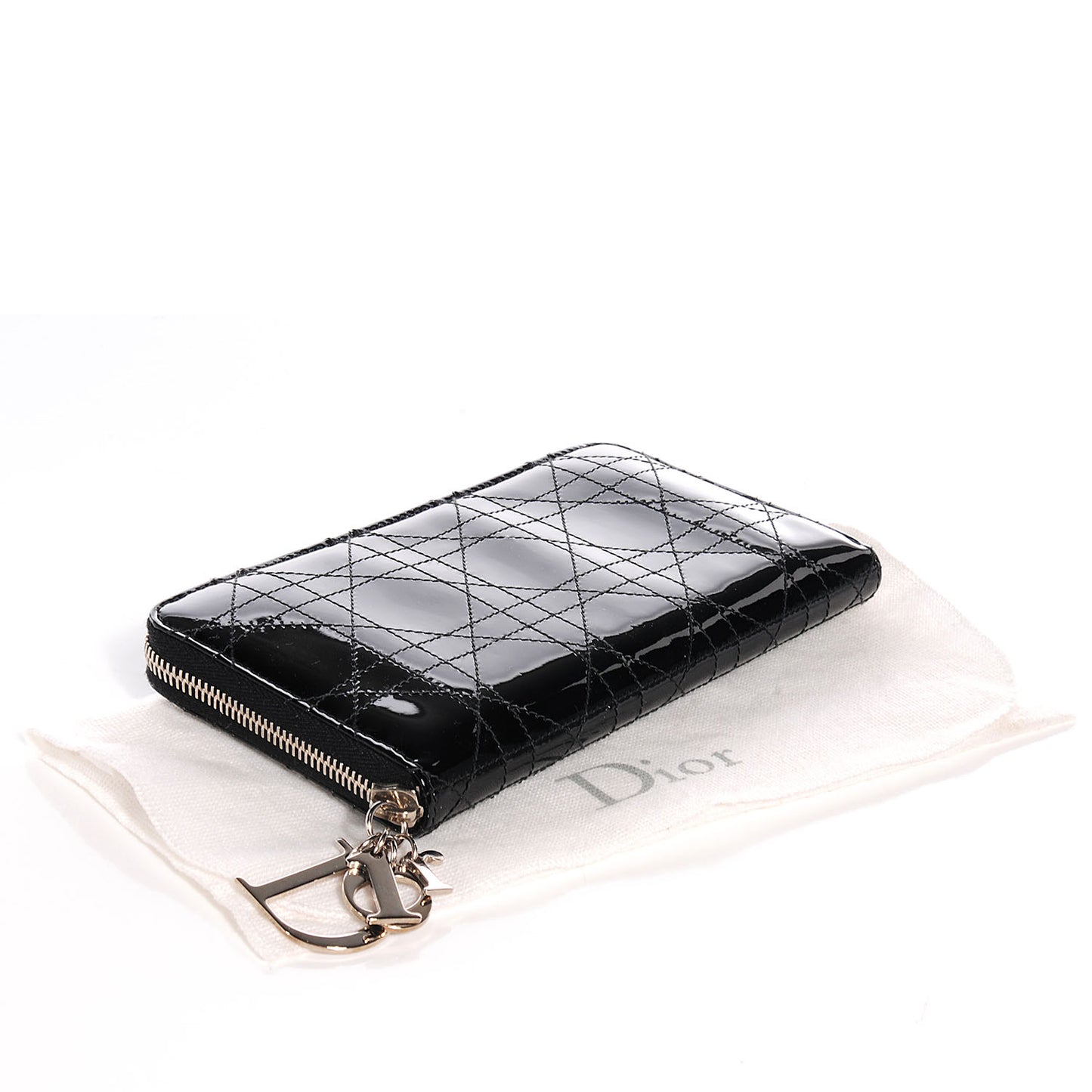 Patent Cannage Lady Dior Continental Wallet Black