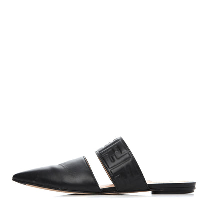 Fendi Vitello FF Embossed Flat Mules 36.5 Black 1 of 24