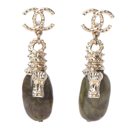 Chanel Labradorite CC Dragon Drop Earrings Gold 1 of 5