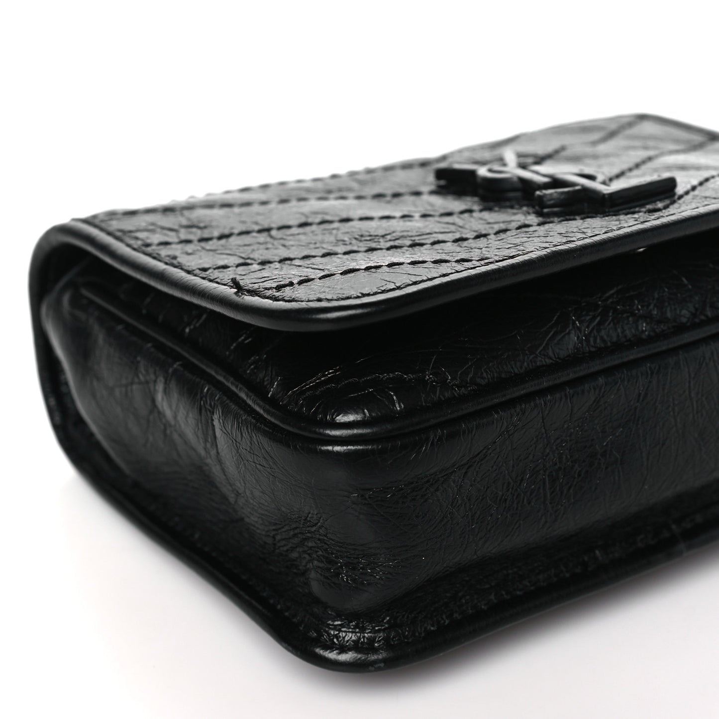 Crinkled Calfskin Matelasse Monogram Niki Chain Wallet Black