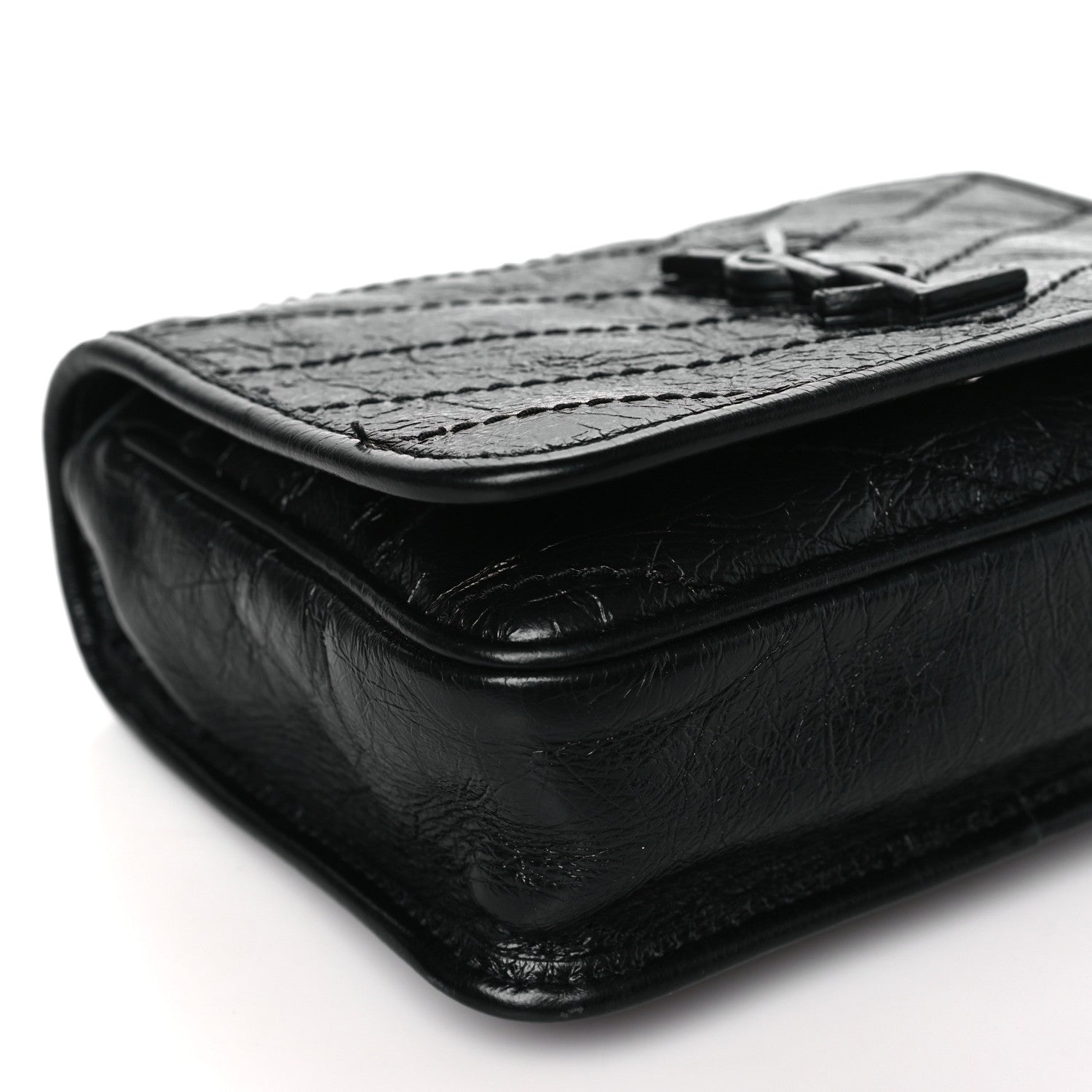 Saint Laurent Crinkled Calfskin Matelasse Monogram Niki Chain Wallet Black 9 of 13
