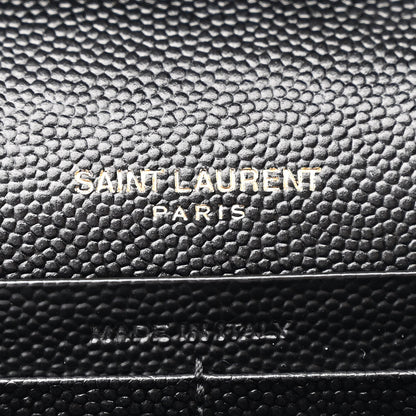 Saint Laurent Grain De Poudre Matelasse Chevron Monogram Chain Wallet Black 7 of 13