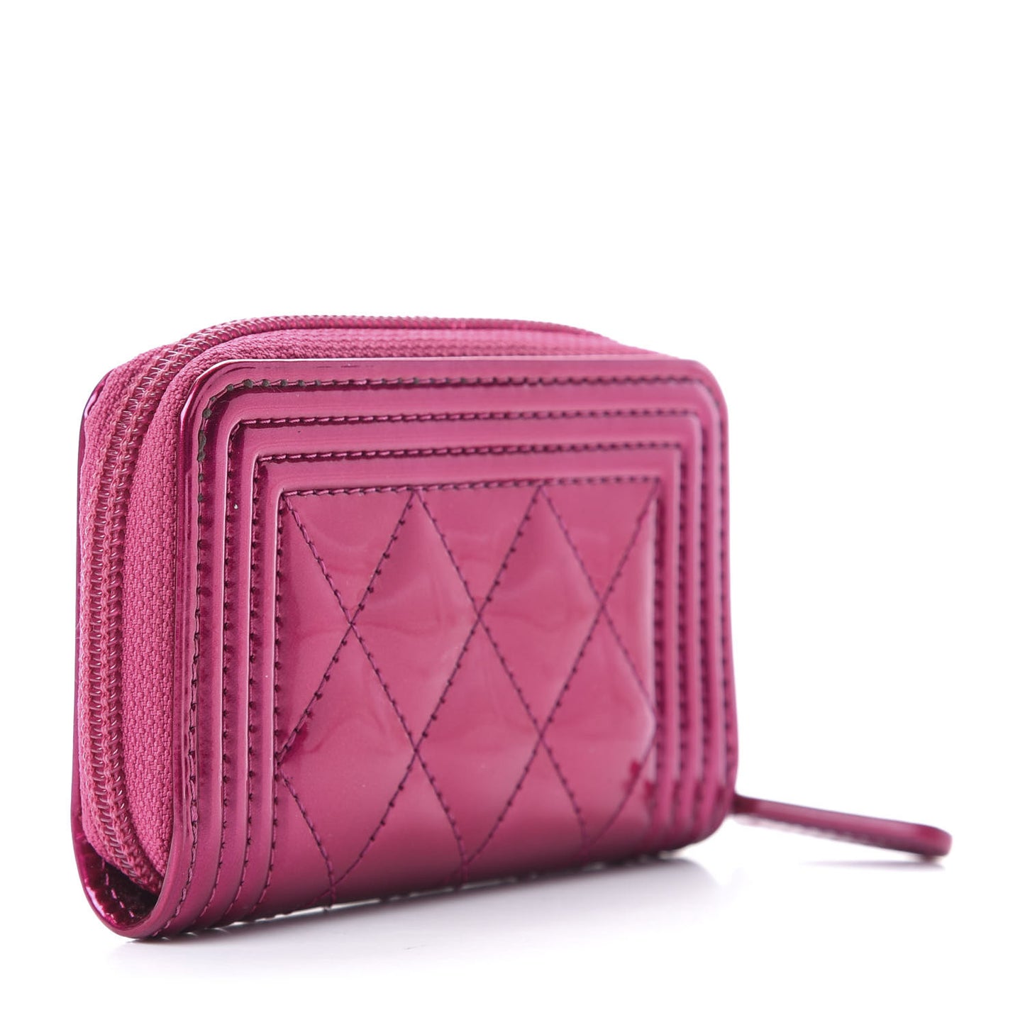 Metallic Patent Quilted Zip Around Boy Coin Purse Wallet Fuchsia