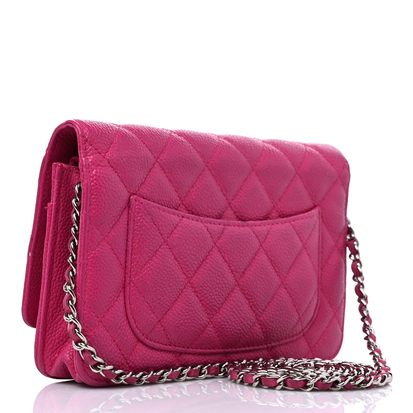 Iridescent Caviar Quilted Wallet on Chain WOC Pink