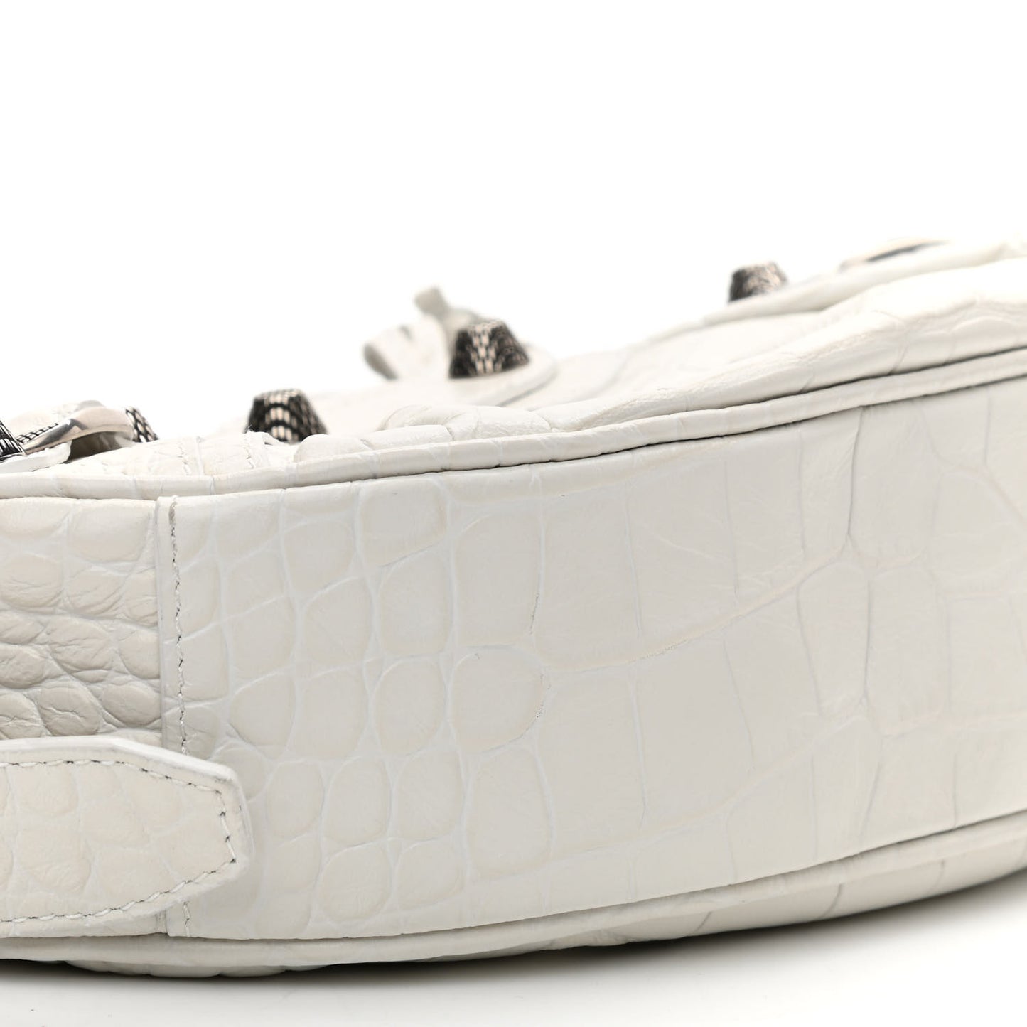 Extra Supple Calfskin Crocodile Embossed Le Cagole Shoulder Bag XS White