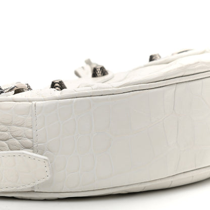 Balenciaga Extra Supple Calfskin Crocodile Embossed Le Cagole Shoulder Bag XS White 8 of 9