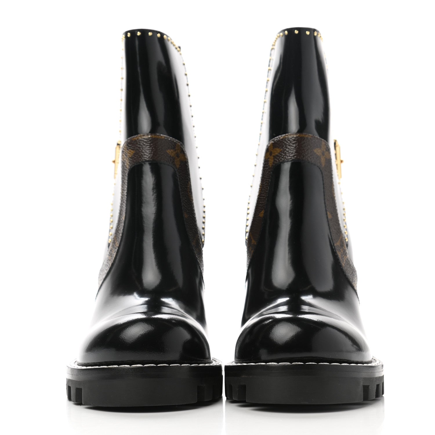 Louis Vuitton Glazed Calfskin Monogram Embellished Star Trail Ankle Boots 37 Black 2 of 8