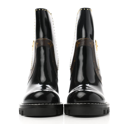 Louis Vuitton Glazed Calfskin Monogram Embellished Star Trail Ankle Boots 37 Black 2 of 8