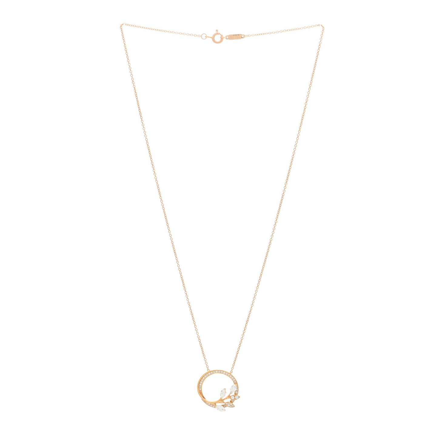 18K Rose Gold Diamond Victoria Vine Circle Pendant Necklace