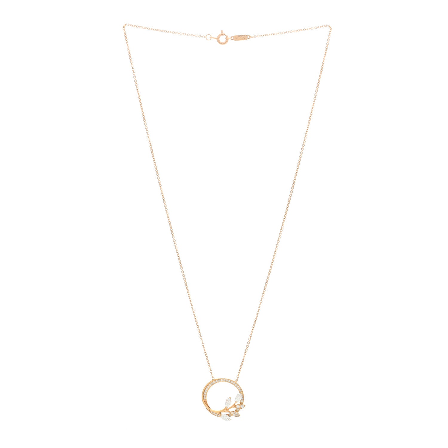 Tiffany 18K Rose Gold Diamond Victoria Vine Circle Pendant Necklace 3 of 5