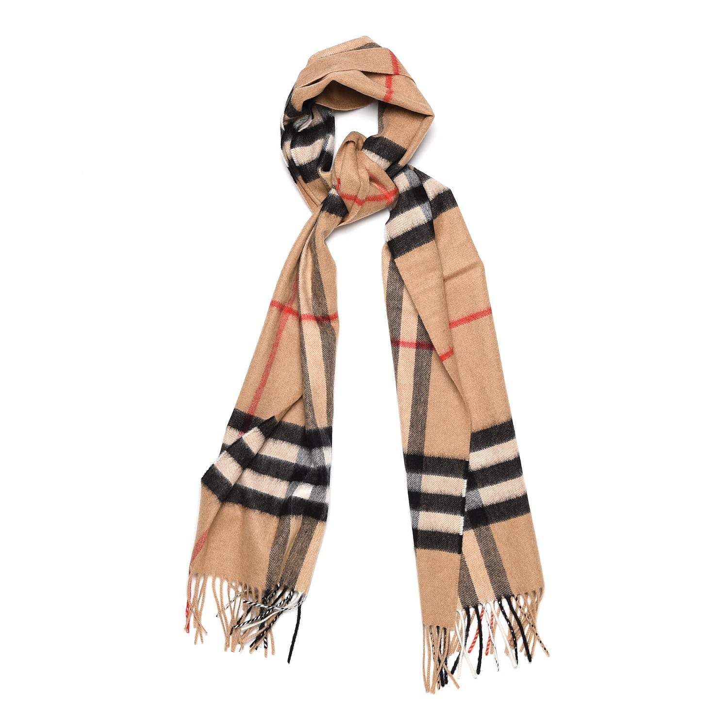 Burberry Cashmere Giant Check Fringe Scarf Camel 1 of 5