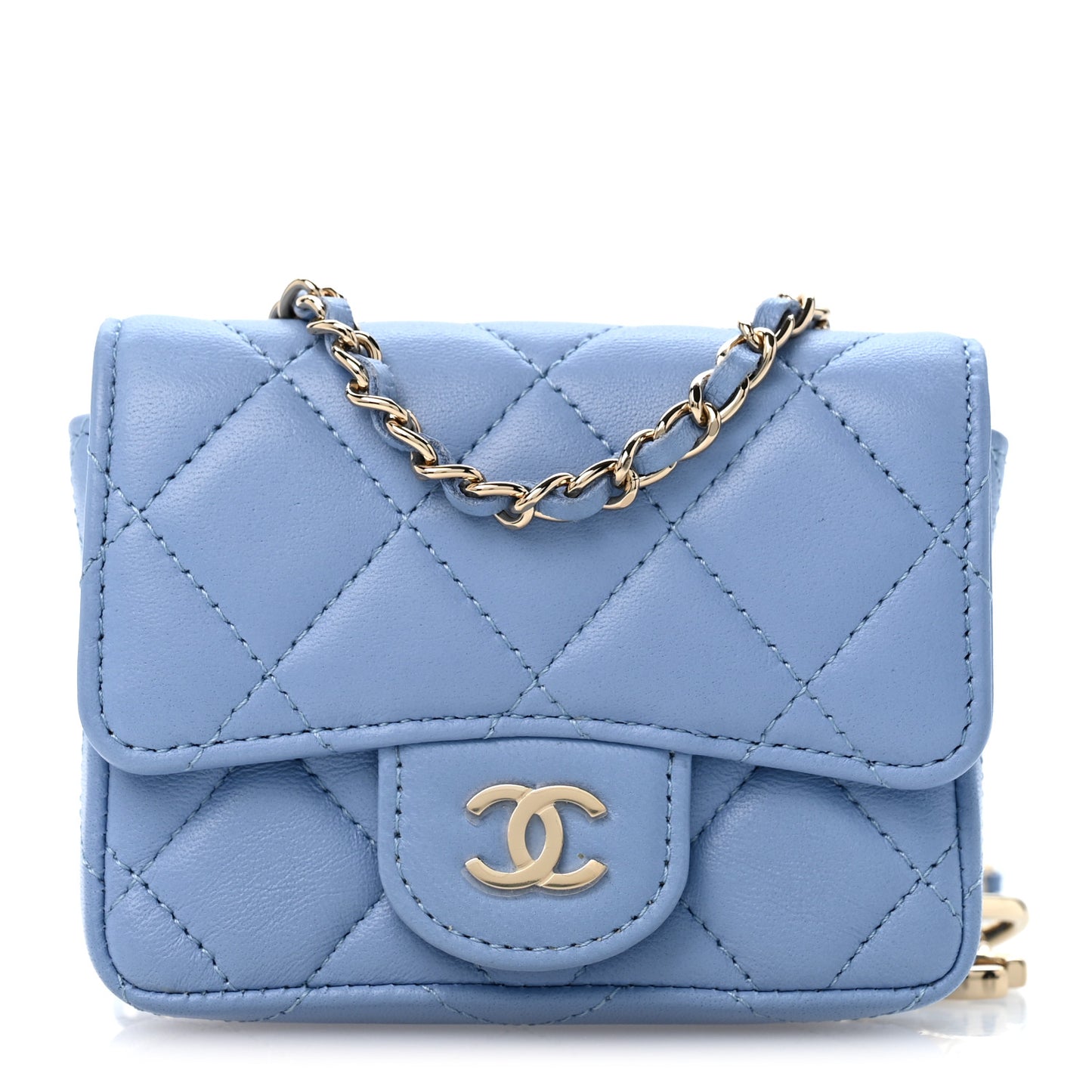 Lambskin Quilted Mini Chain Belt Bag Blue