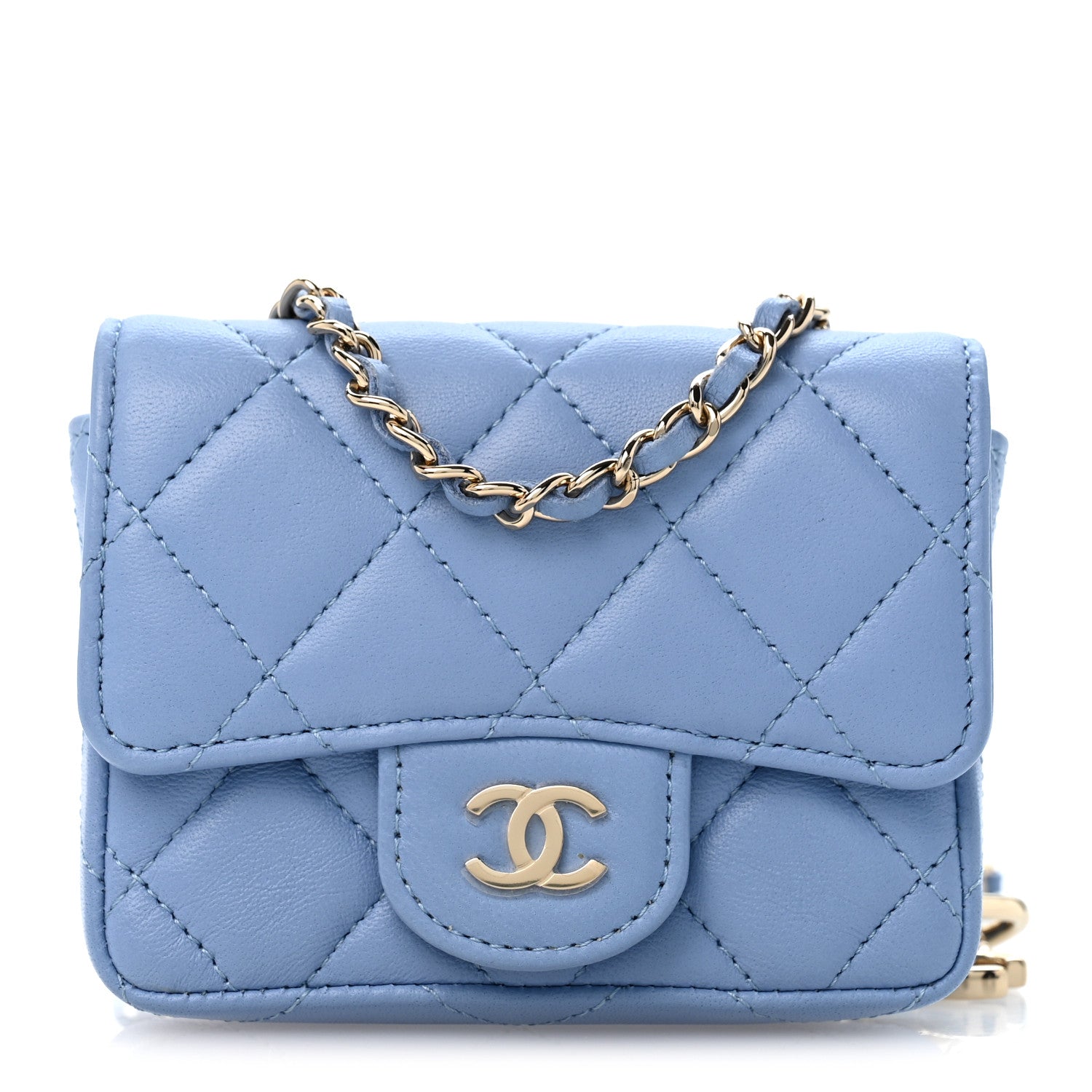 Chanel Lambskin Quilted Mini Chain Belt Bag Blue 1 of 10