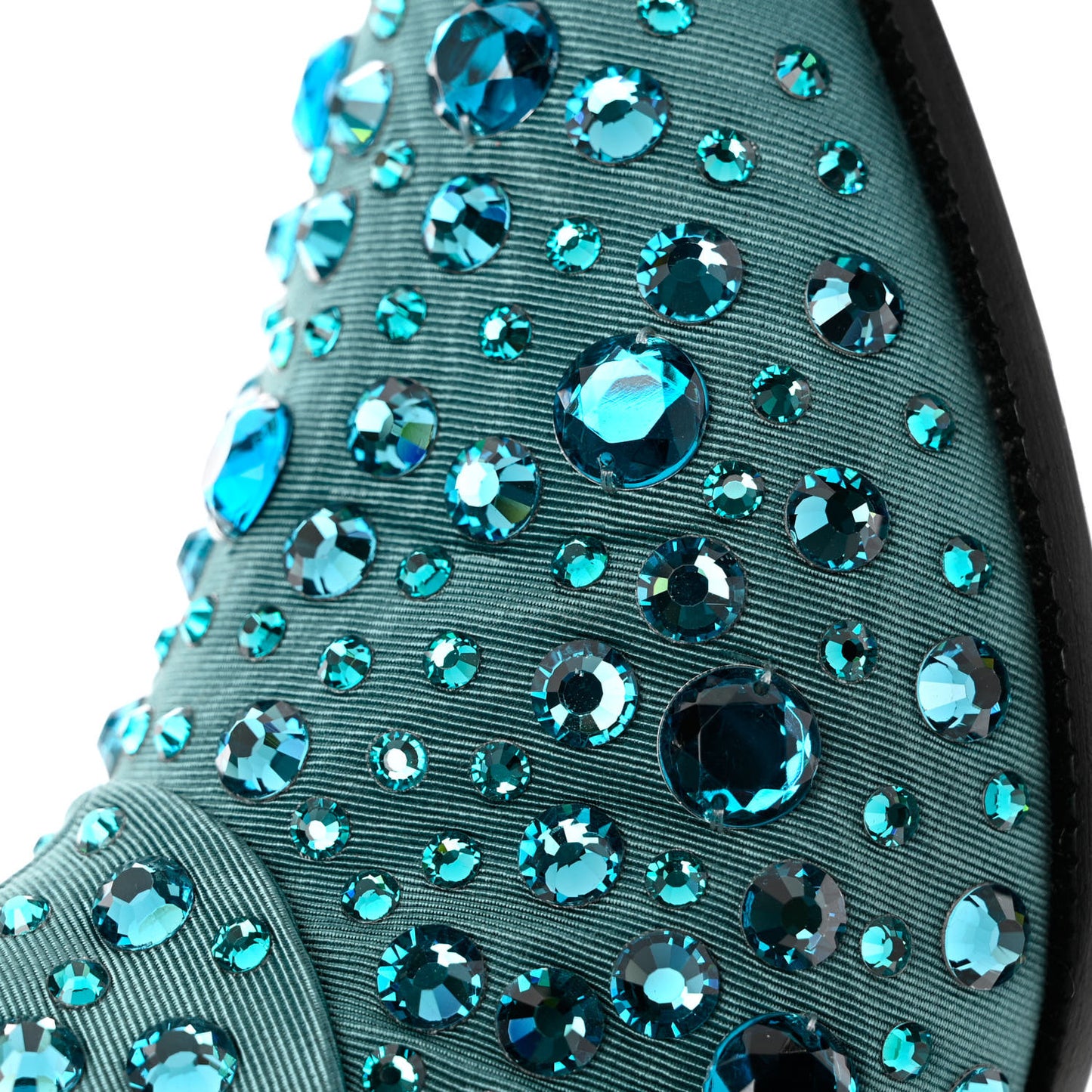Nylon Crystal Embellished Cowboy Boots 37.5 Turquoise