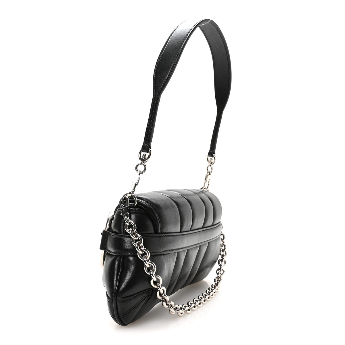 Gucci Nappa Vertical Matelasse Small Maxi Horsebit Chain Shoulder Bag Black 3 of 12