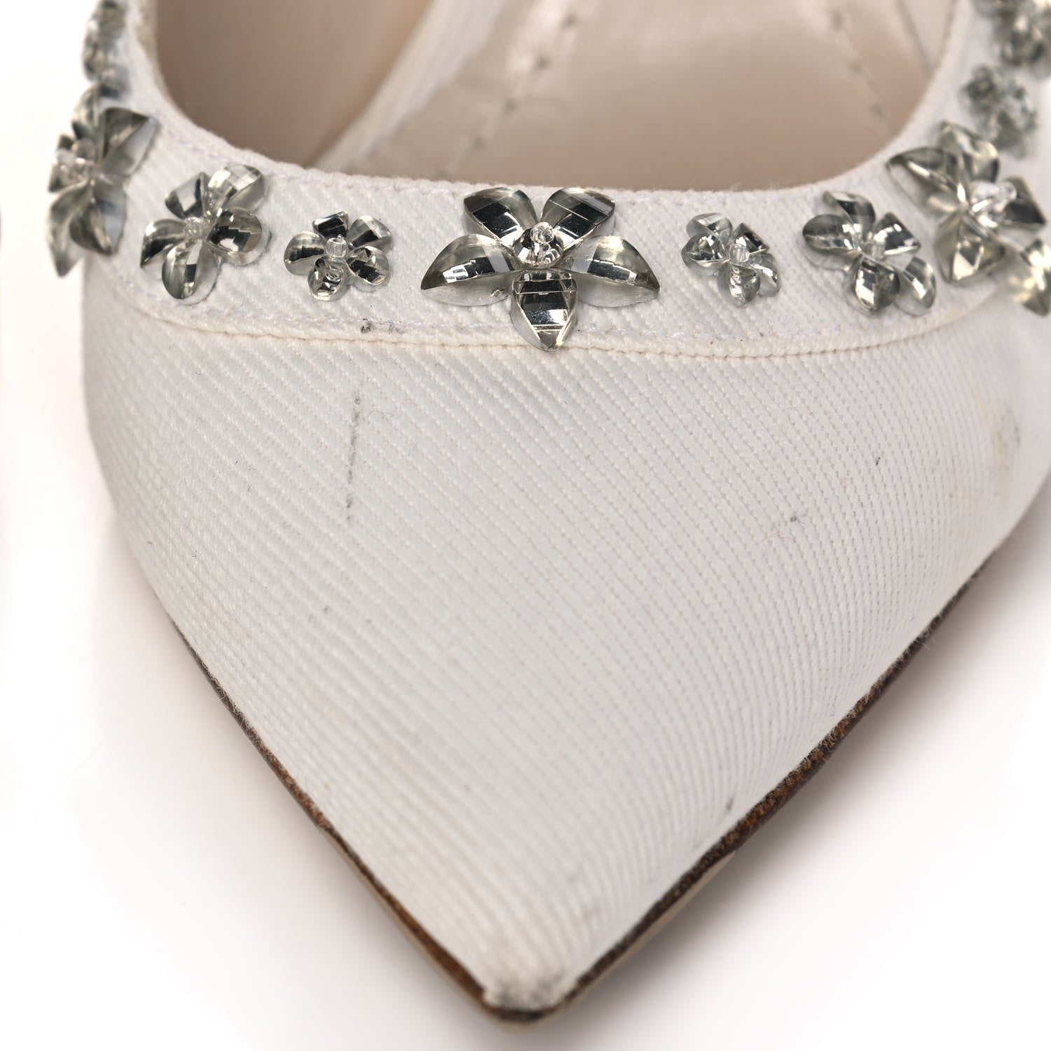 Christian Dior Denim Crystal Garland Slingback Pumps 40 White 9 of 14