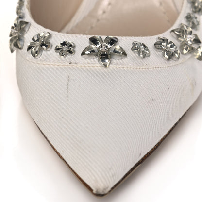 Christian Dior Denim Crystal Garland Slingback Pumps 40 White 9 of 14