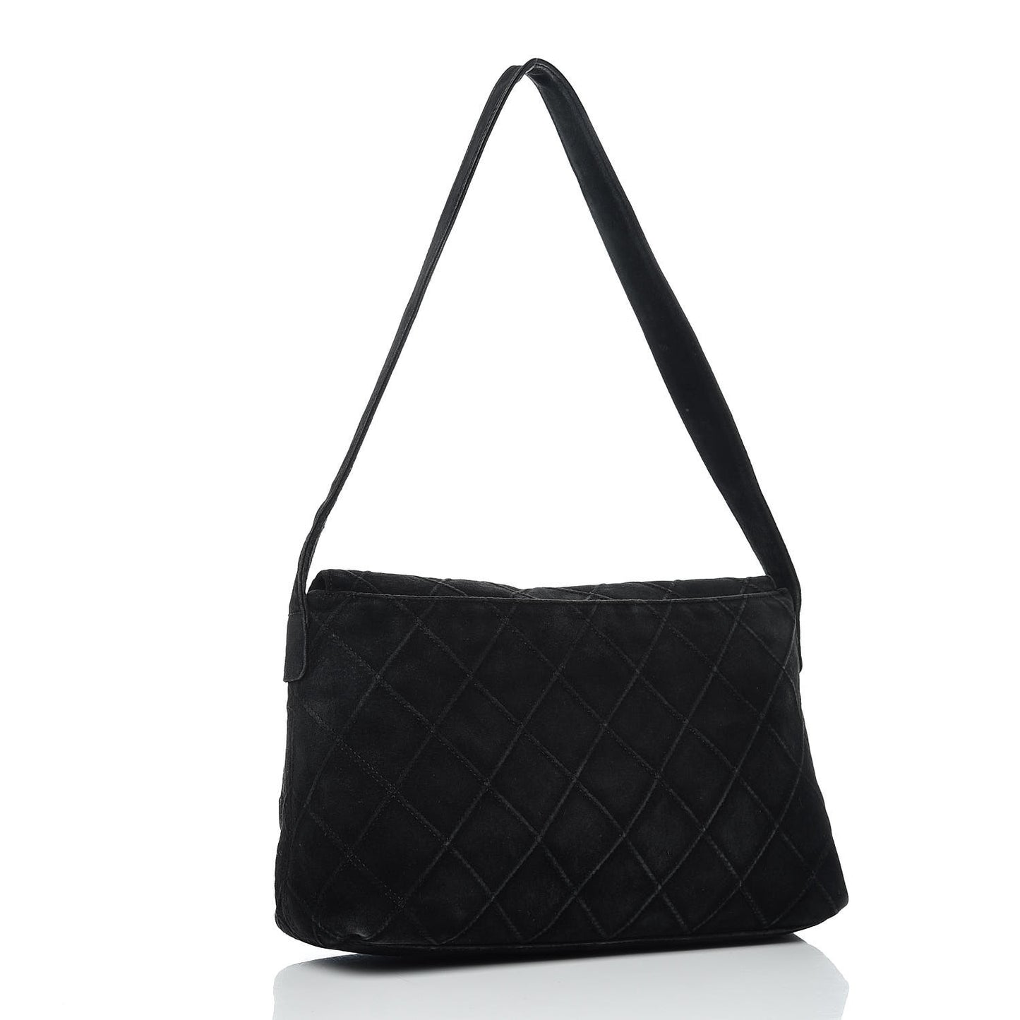 Suede Quilted Flap Shoulder Bag Black