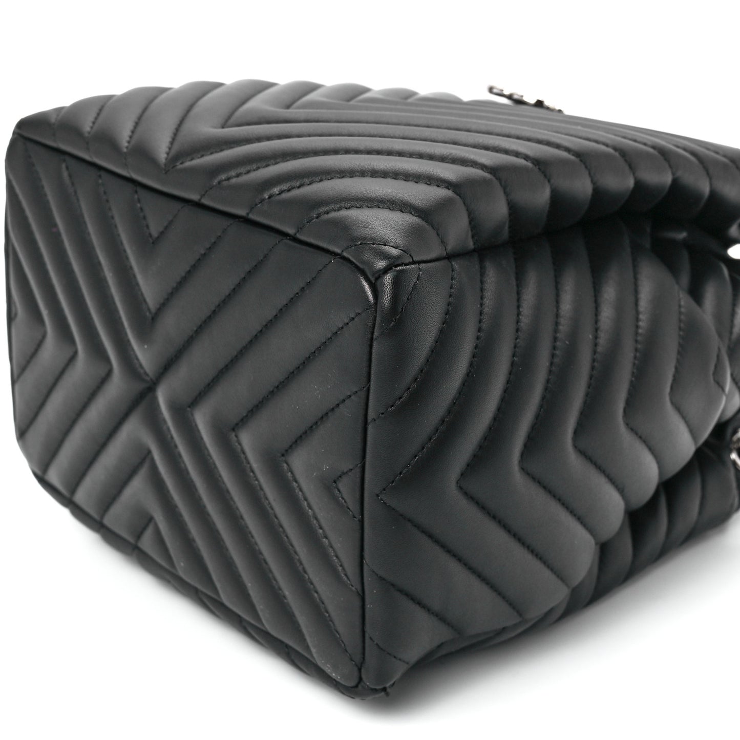 Lambskin Chevron Small Urban Spirit Drawstring Bag Black