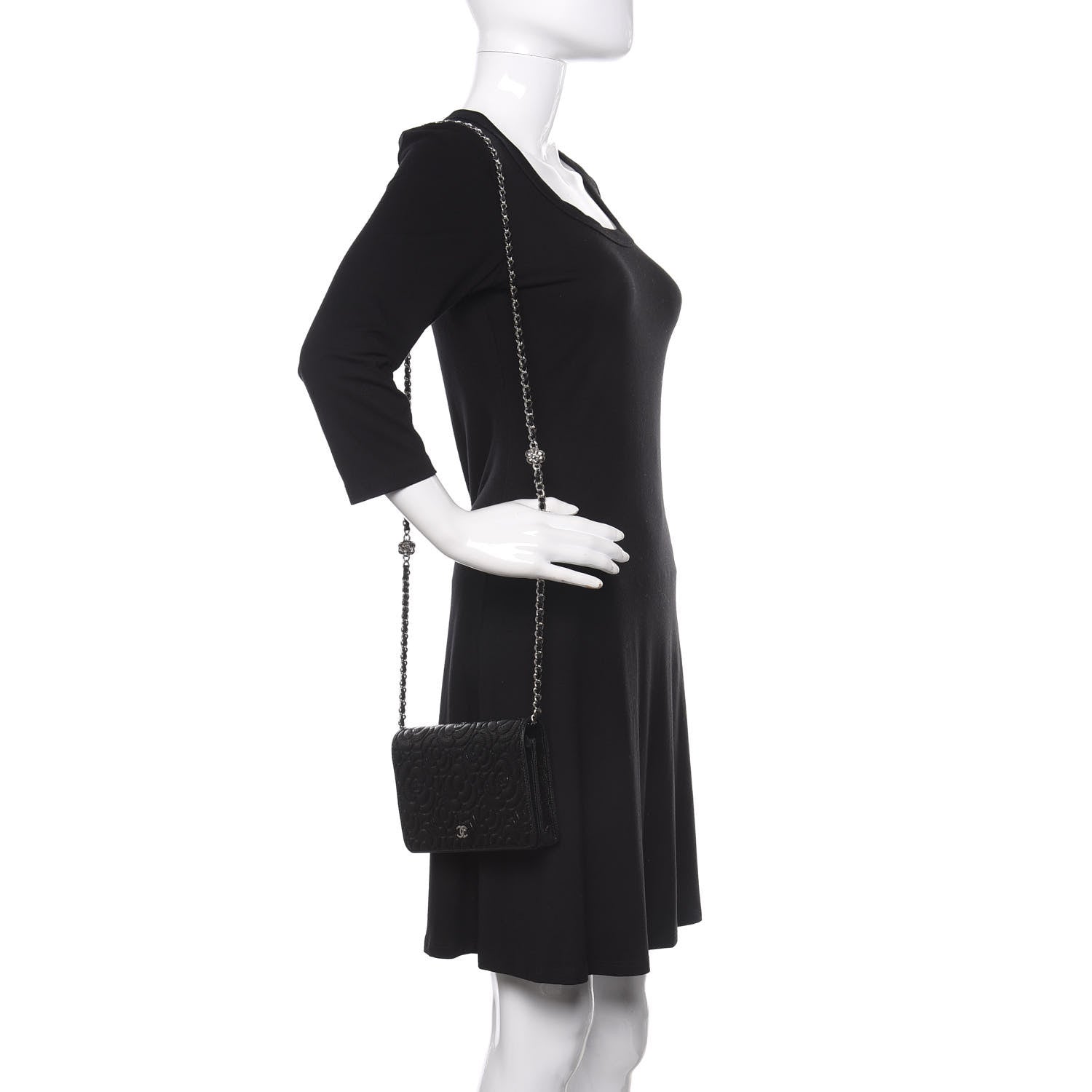 Chanel Caviar Camellia Embossed Wallet On Chain WOC Black 2 of 10