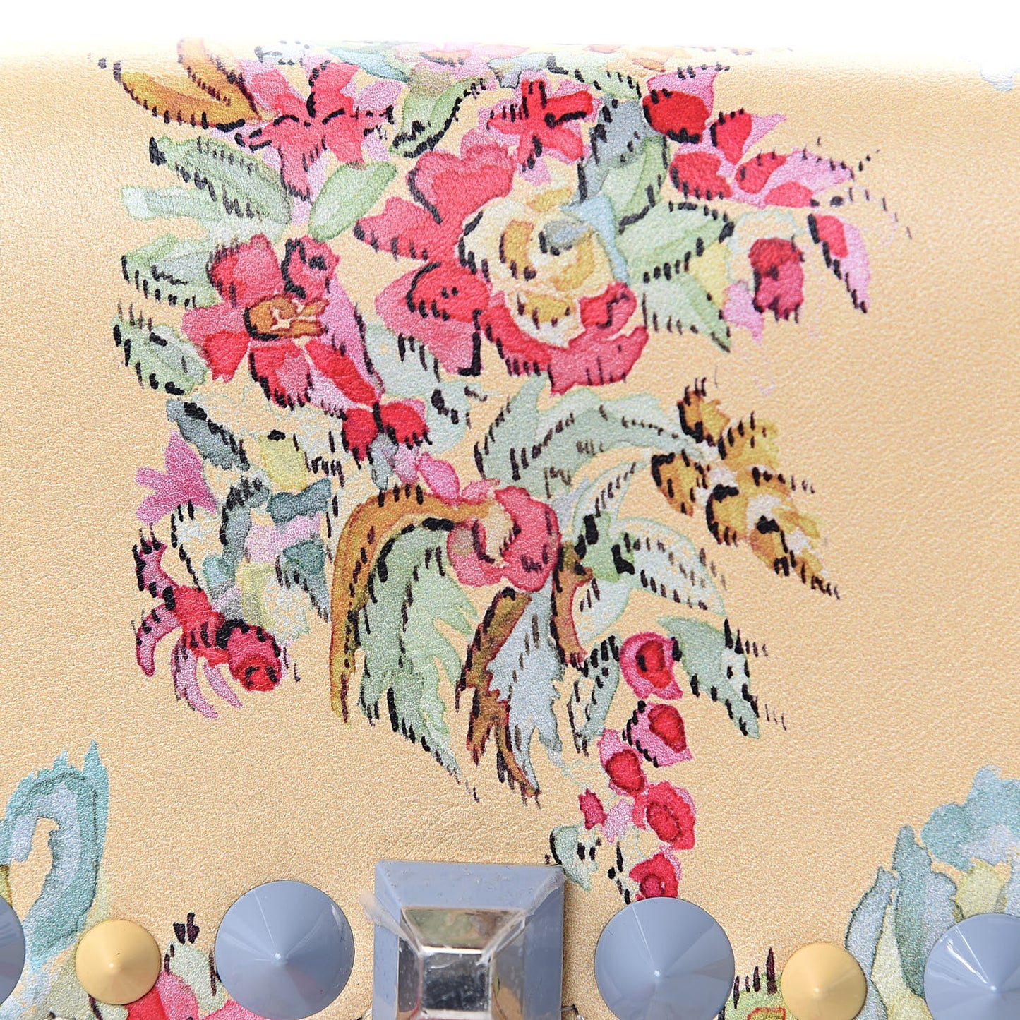 Vitello Marie Antoinette Print Scalloped Mix Studded Small Kan I Shoulder Bag Panna Multicolor