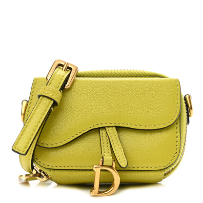 Christian Dior Goatskin Mini Saddle Shoulder Strap Pouch Lime 1 of 10
