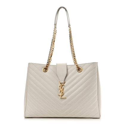 Saint Laurent Grain De Poudre Matelasse Chevron Monogram Shopping Bag White 1 of 18