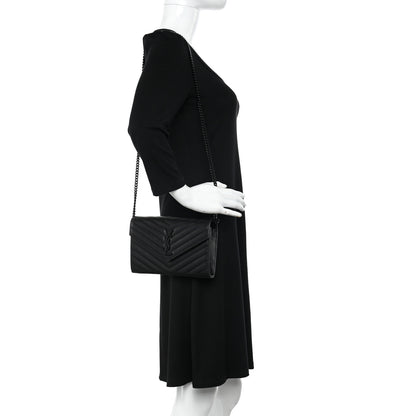 Saint Laurent Grain De Poudre Matelasse Chevron Monogram Monochrome Chain Wallet Black 2 of 9