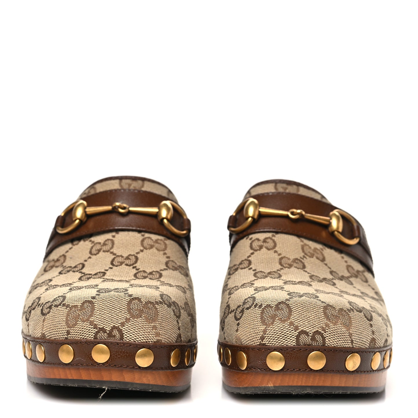 Monogram Goatskin Horsebit Clog Mules 38.5 Beige Ebony Brown Sugar