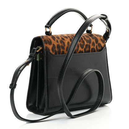 Saint Laurent Suede Leopard Print Mini Classic Monogram Cassandra Top Handle Manto Naturale Black 2 of 17
