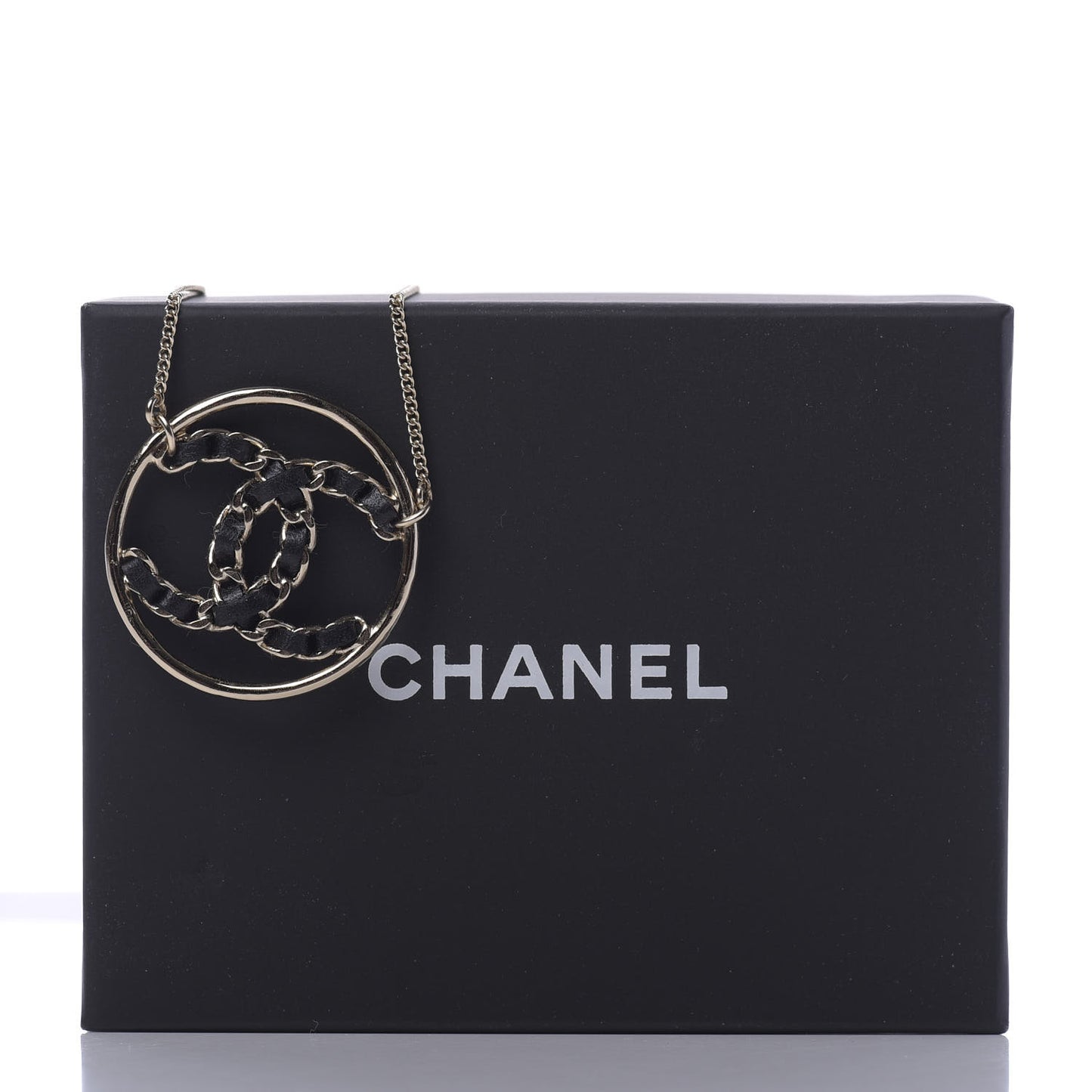 Lambskin CC Chain Necklace Gold Black
