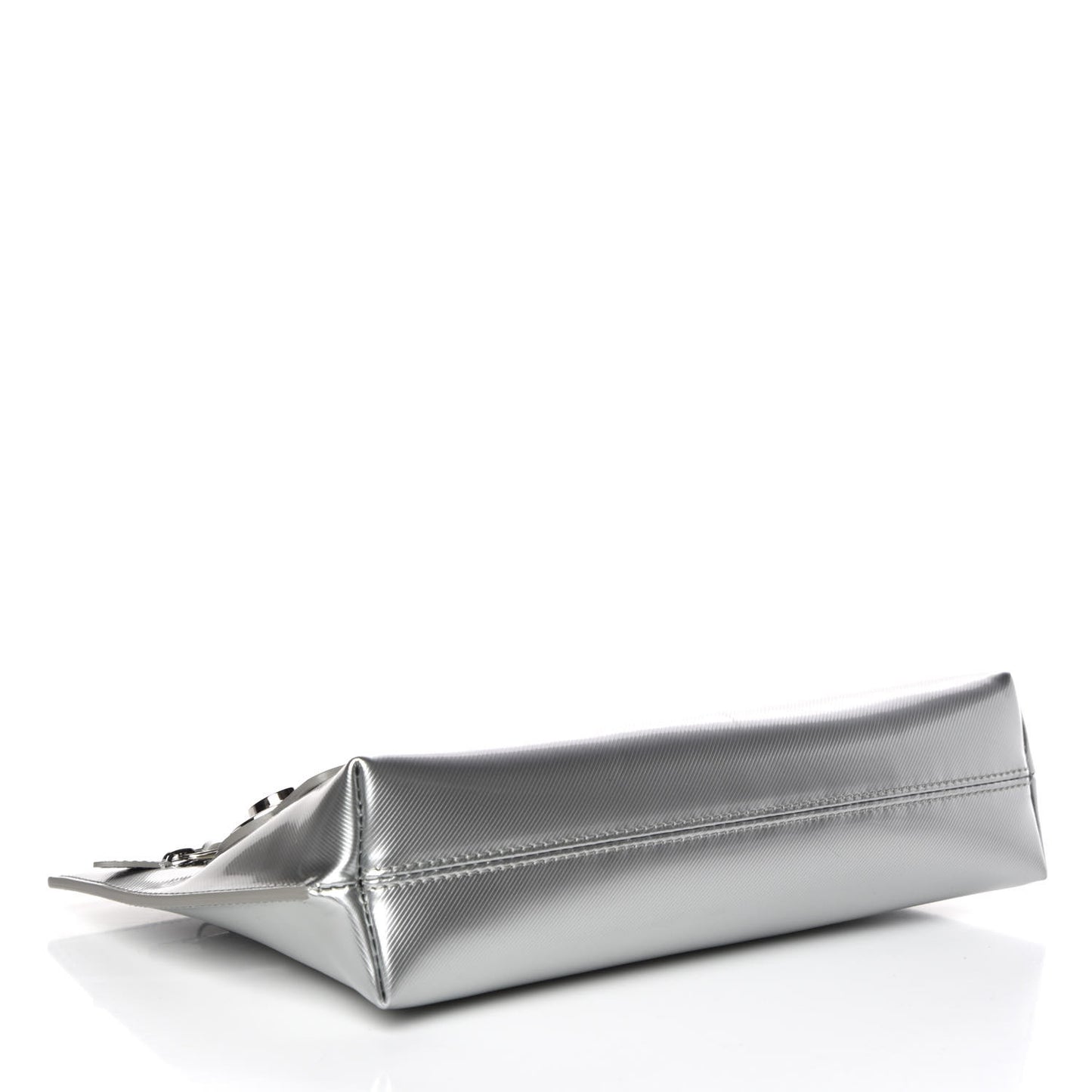 Metallic Trench Calfskin Medium Zip Lock Pouch Silver