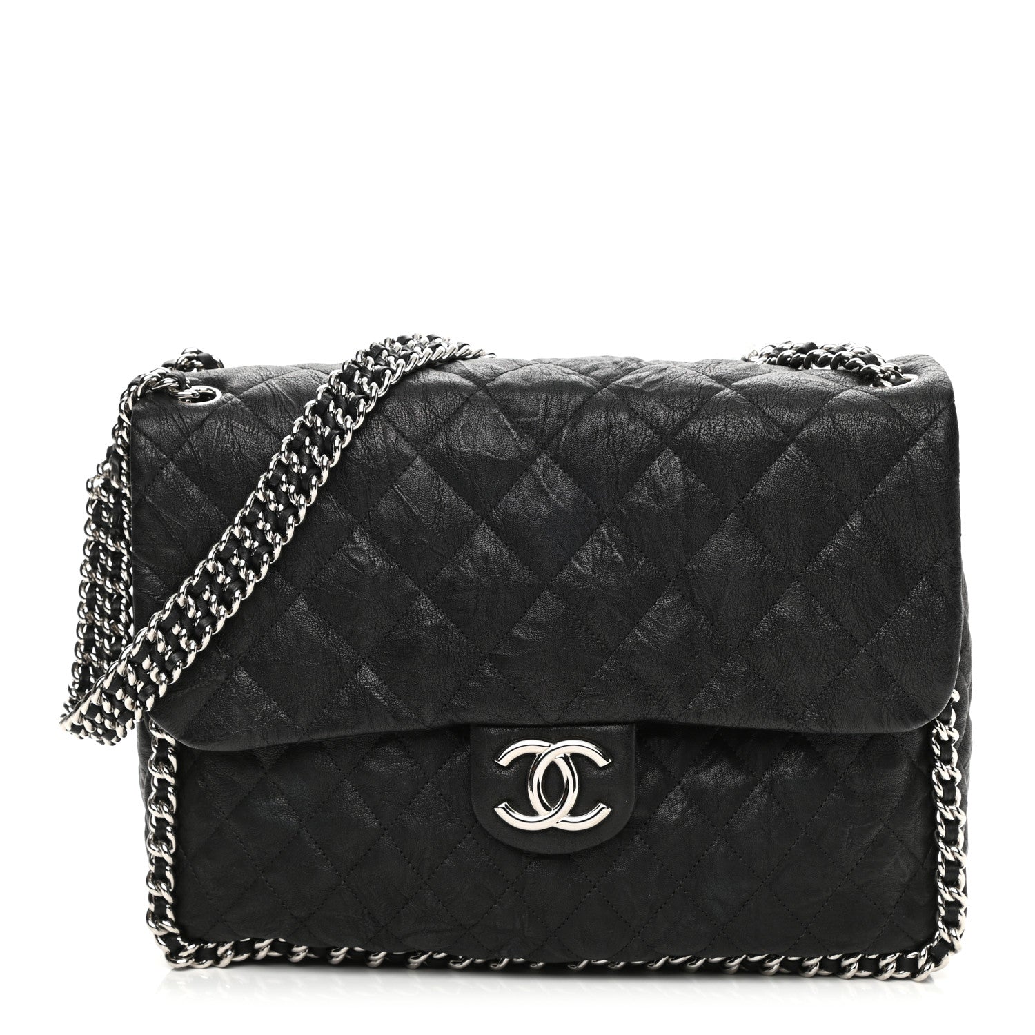 Chanel Washed Lambskin Quilted Maxi Chain Around Flap Black 1 of 9