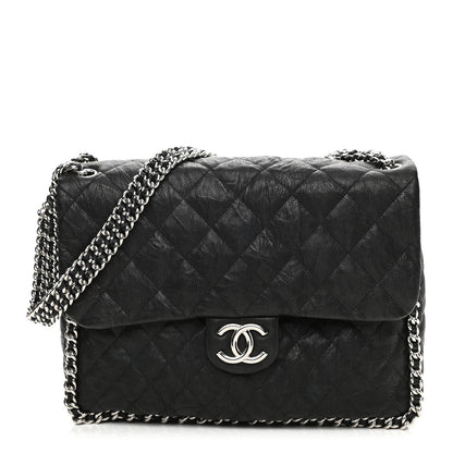 Chanel Washed Lambskin Quilted Maxi Chain Around Flap Black 1 of 9