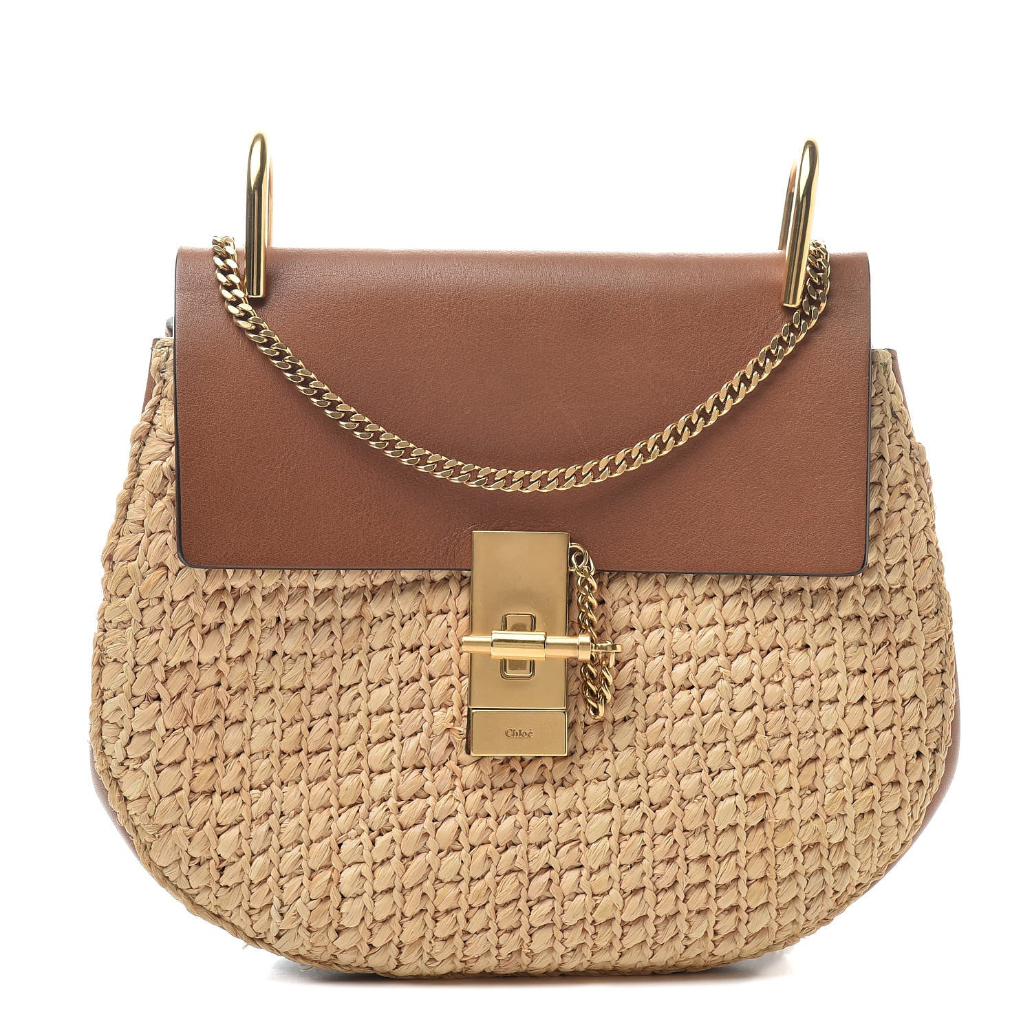 Chloe Calfskin Raffia Drew Chain Shoulder Bag Caramel 1 of 11