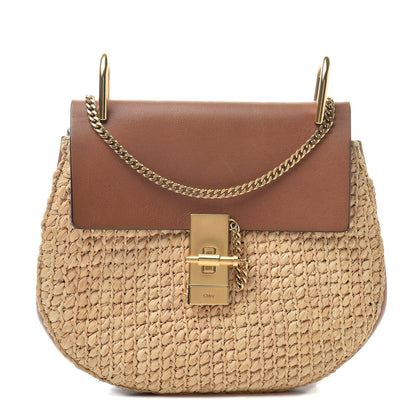Chloe Calfskin Raffia Drew Chain Shoulder Bag Caramel 1 of 11