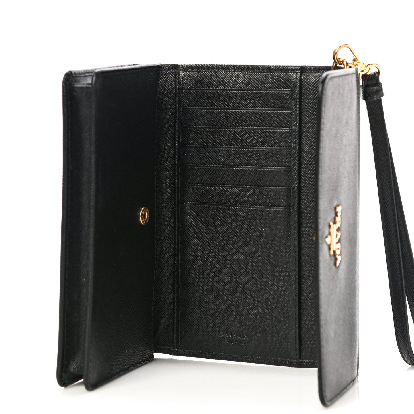 Saffiano Metal Phone Wristlet Wallet Black