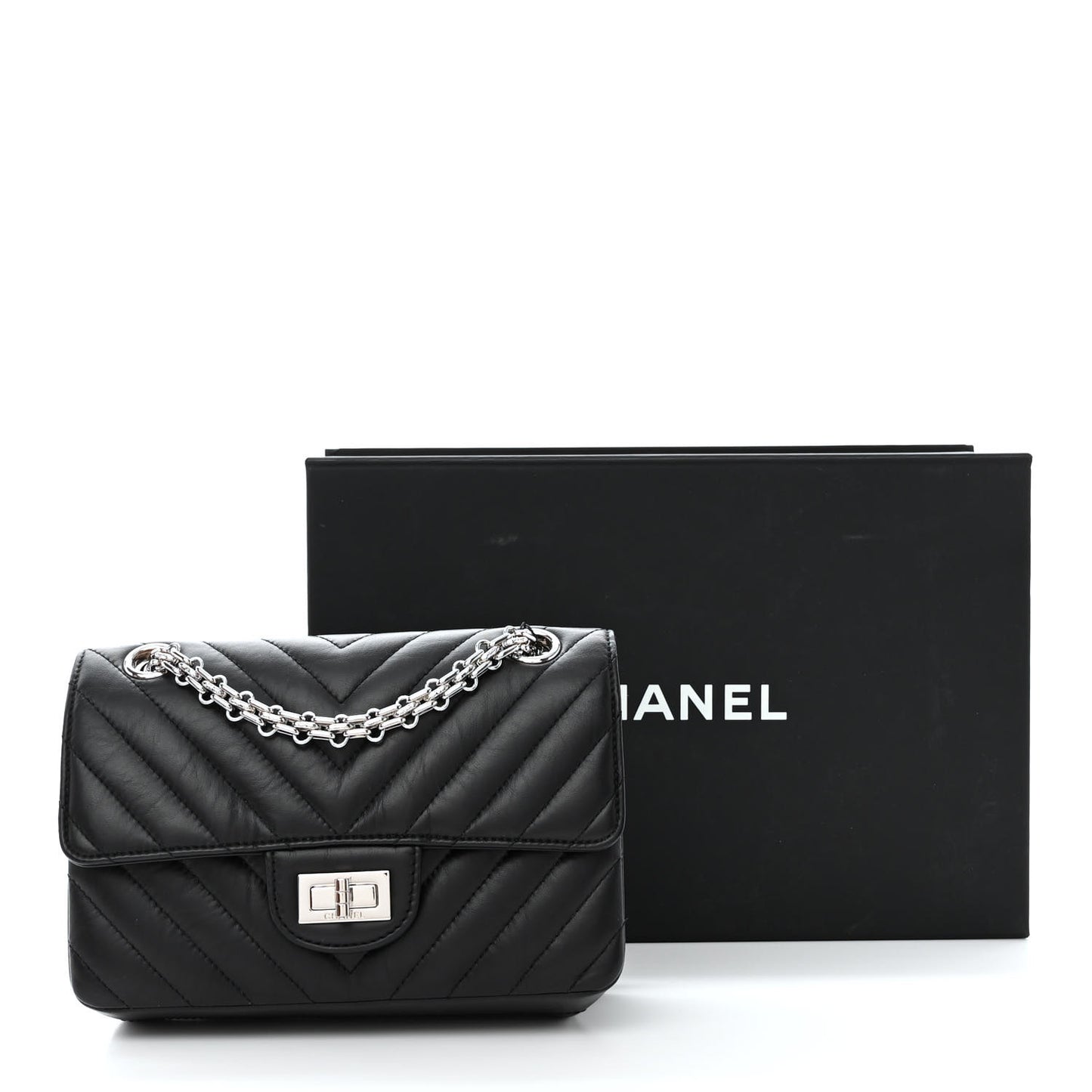 Aged Calfskin Chevron Quilted 2.55 Reissue Mini Flap Black