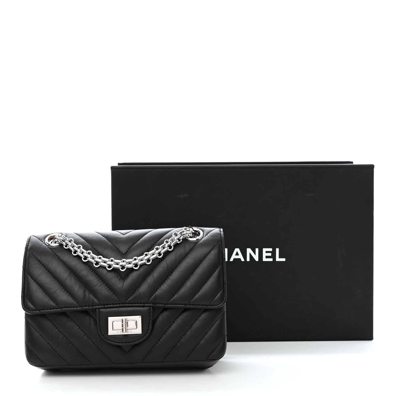 Chanel Aged Calfskin Chevron Quilted 2.55 Reissue Mini Flap Black 12 of 12