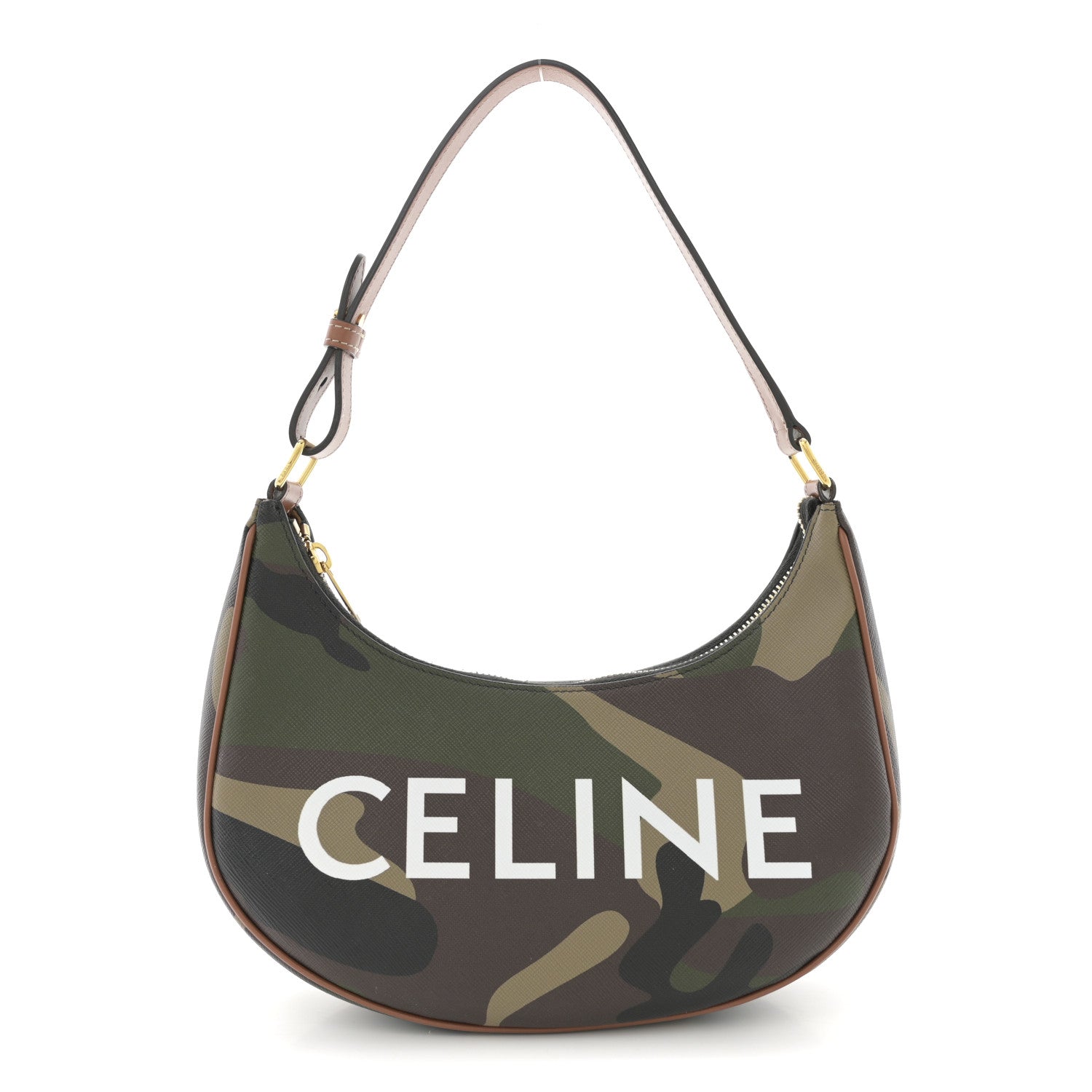 Celine Canvas Calfskin Camouflage Ava Logo Triomphe Shoulder Bag Khaki 1 of 10