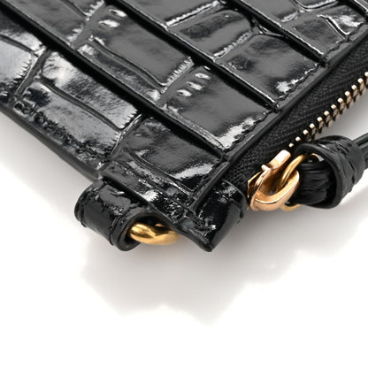 Balenciaga Shiny Calfskin Crocodile Embossed Neo Classic Long Coin Case Card Holder on Strap Black 9 of 9