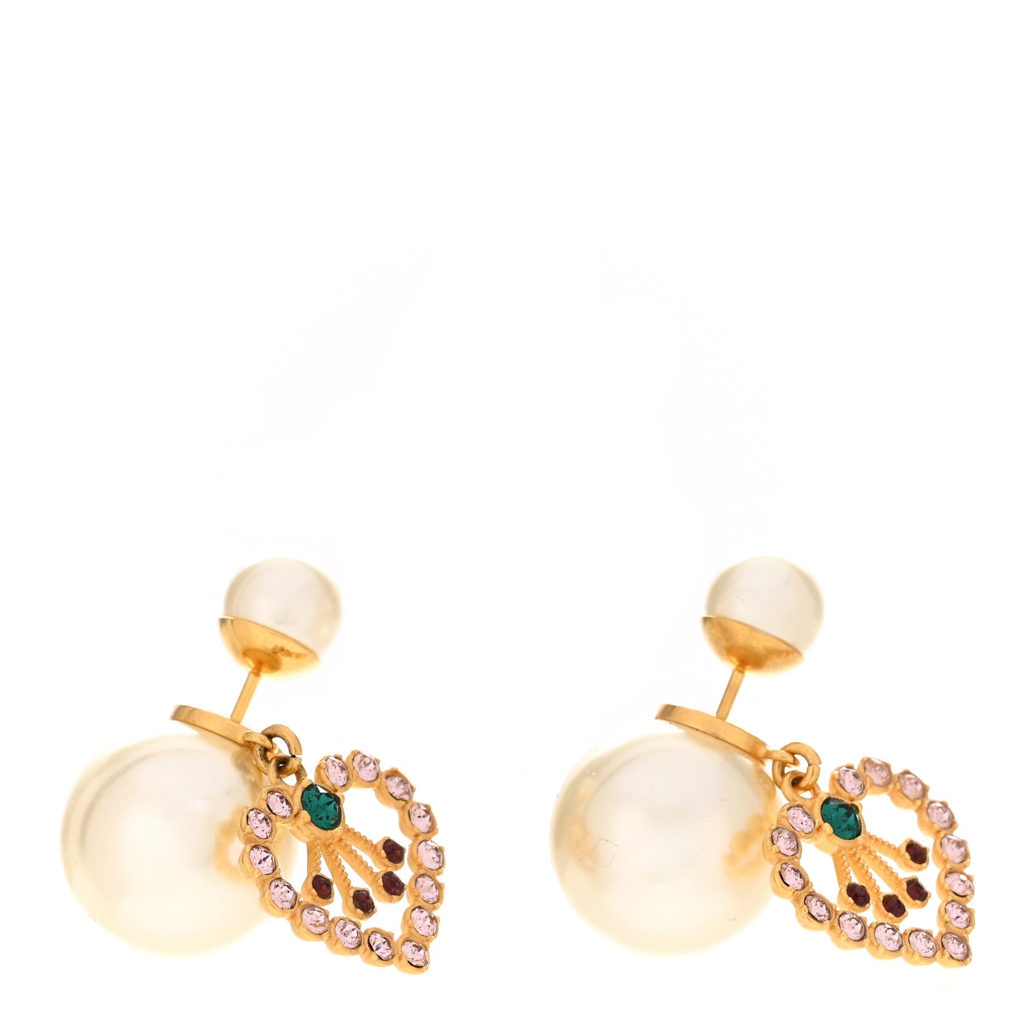 Christian Dior Pearl Crystal Heart Tribal Earrings Gold Multicolor 1 of 4